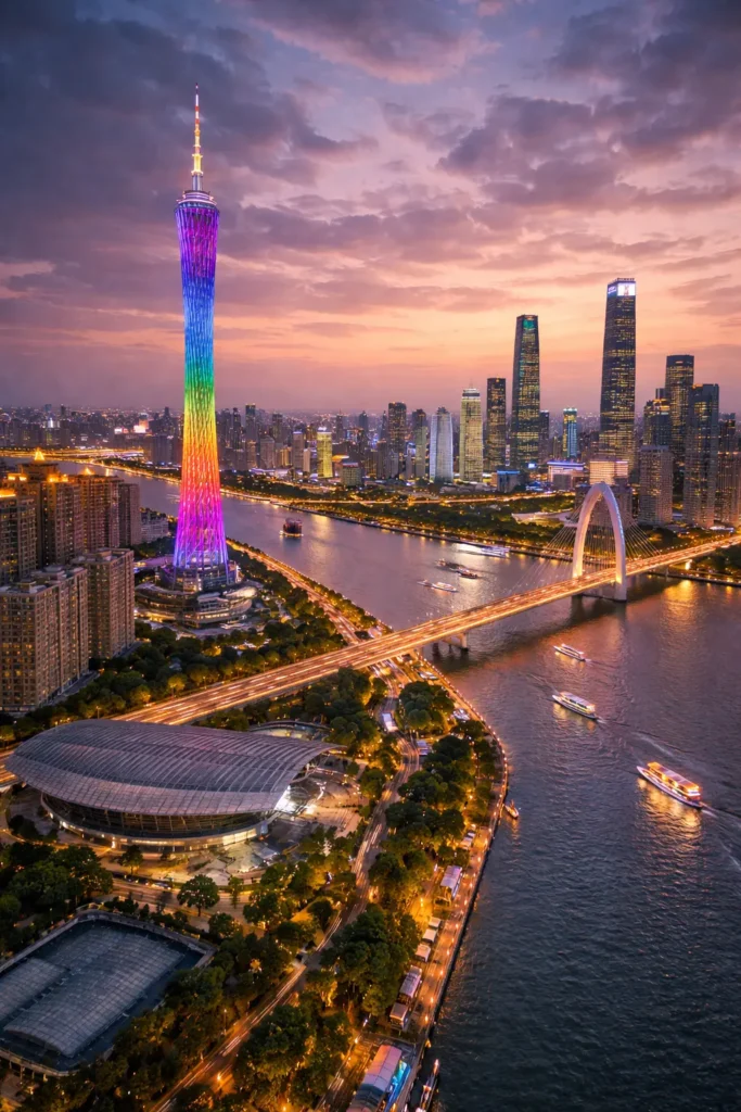 Fahrt nach Guangzhou und Stadtlichter am Perlfluss
